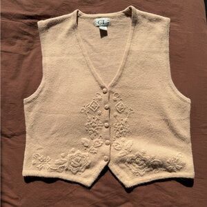 Baby Pink Embroidered Floral Sweater Vest